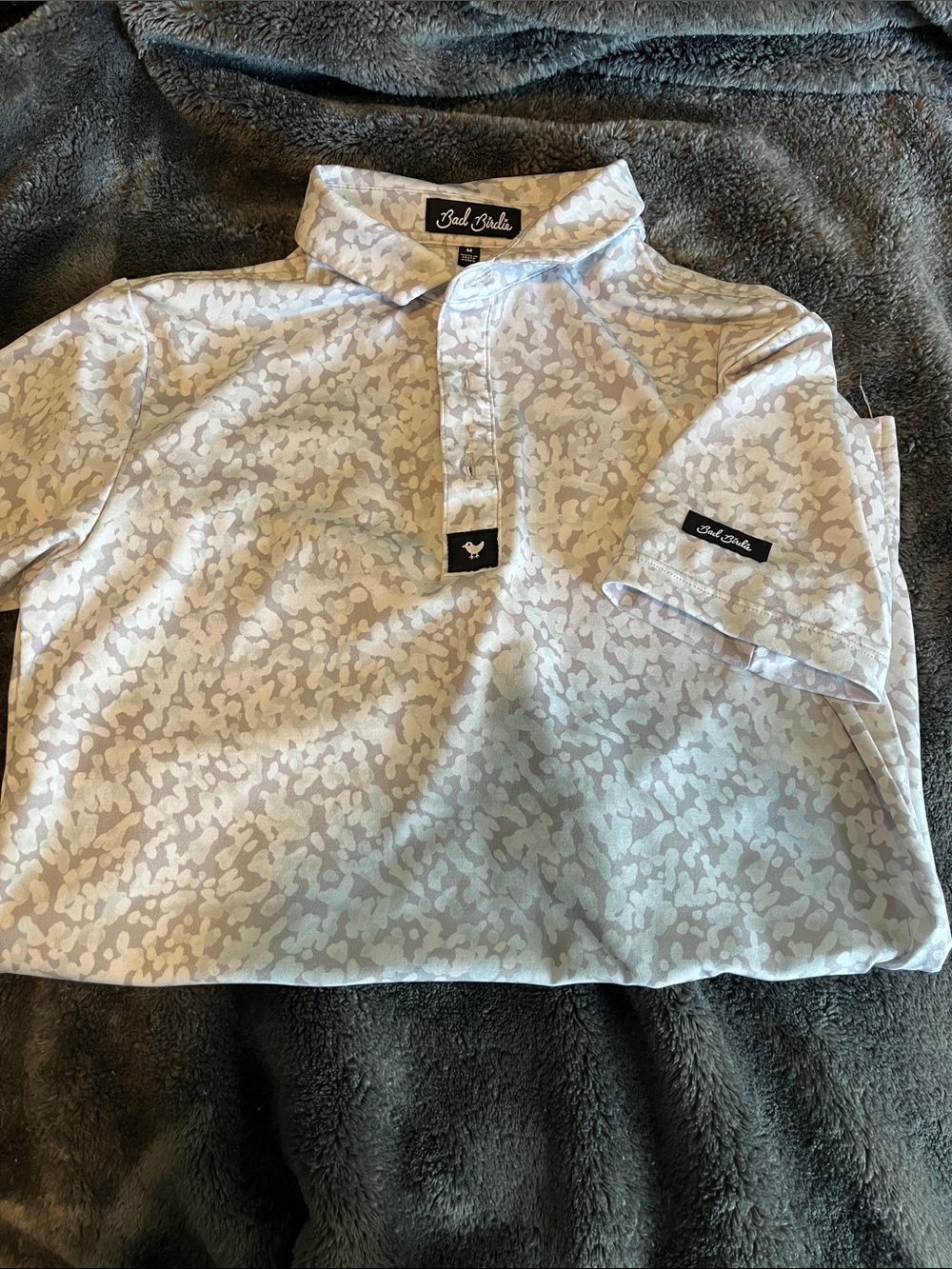 Bad Birdie White and Light Gray Camouflage Polo